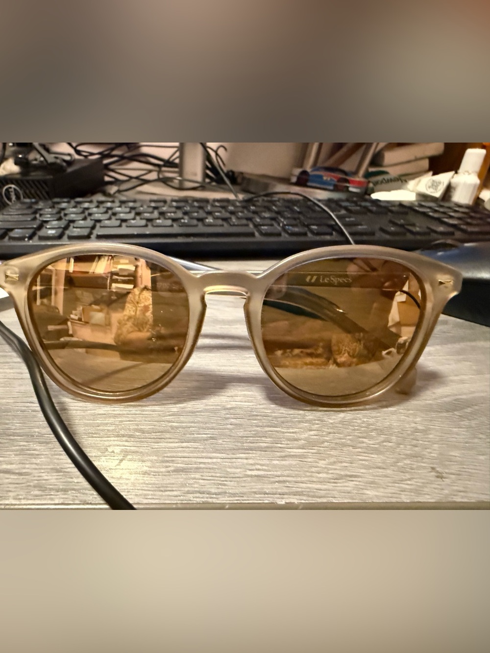 Le Specs Menβs Brown Transparent Round Sunglasses Australian brand